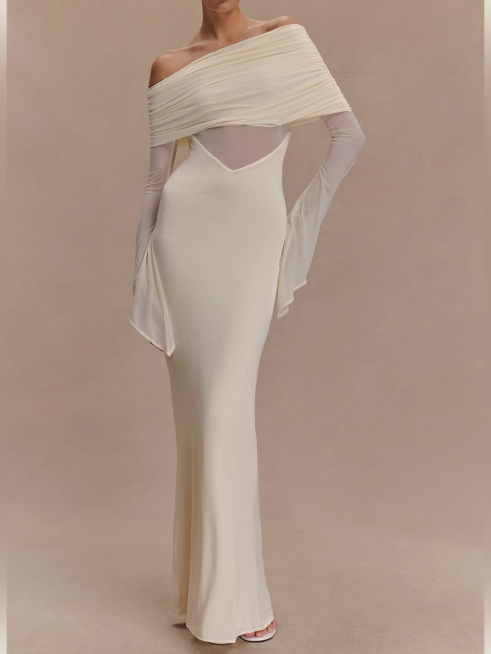 Meshki Strapless Ivory Off-Shoulder Gown